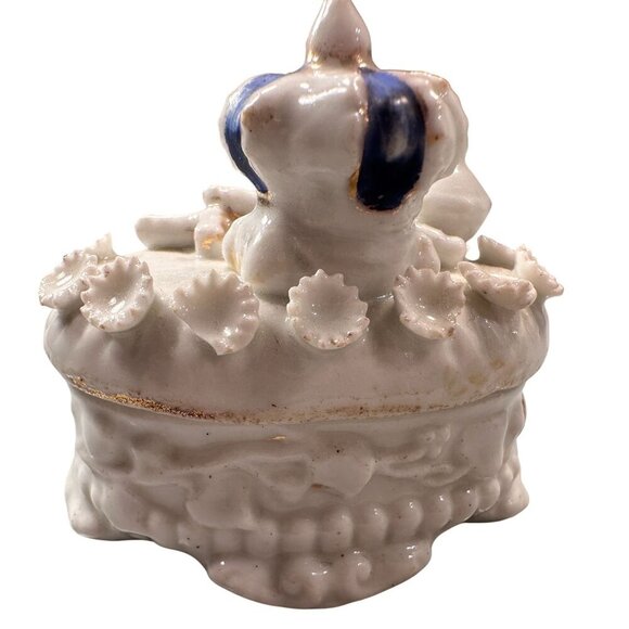 Fairing Box Crown Scepter Floral Vintage Trinket Box Porcelain Lid Antique - Picture 3 of 15